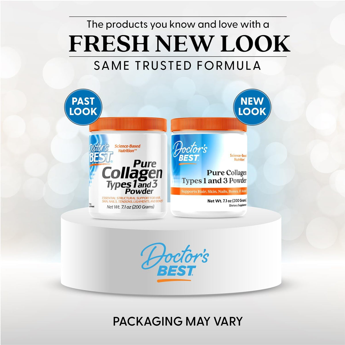 Doctor's Best Pure Collagen Types 1 & 3 Powder, container packaging, unflavoured, 200g, new packaging