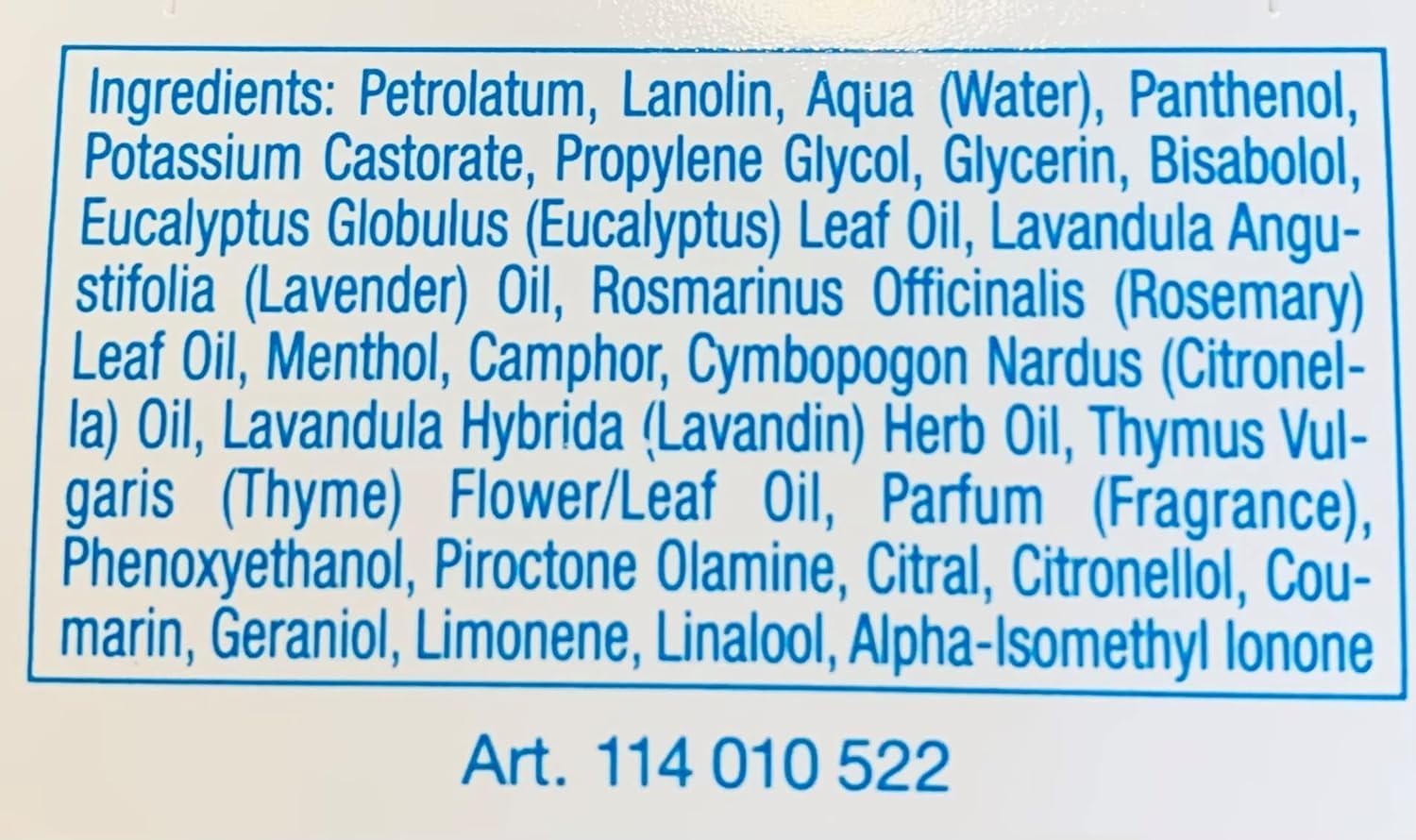 Gehwol med Salve for Cracked Skin, foot care salve tube packaging, botanical fragrance, 75ml, ingredients information