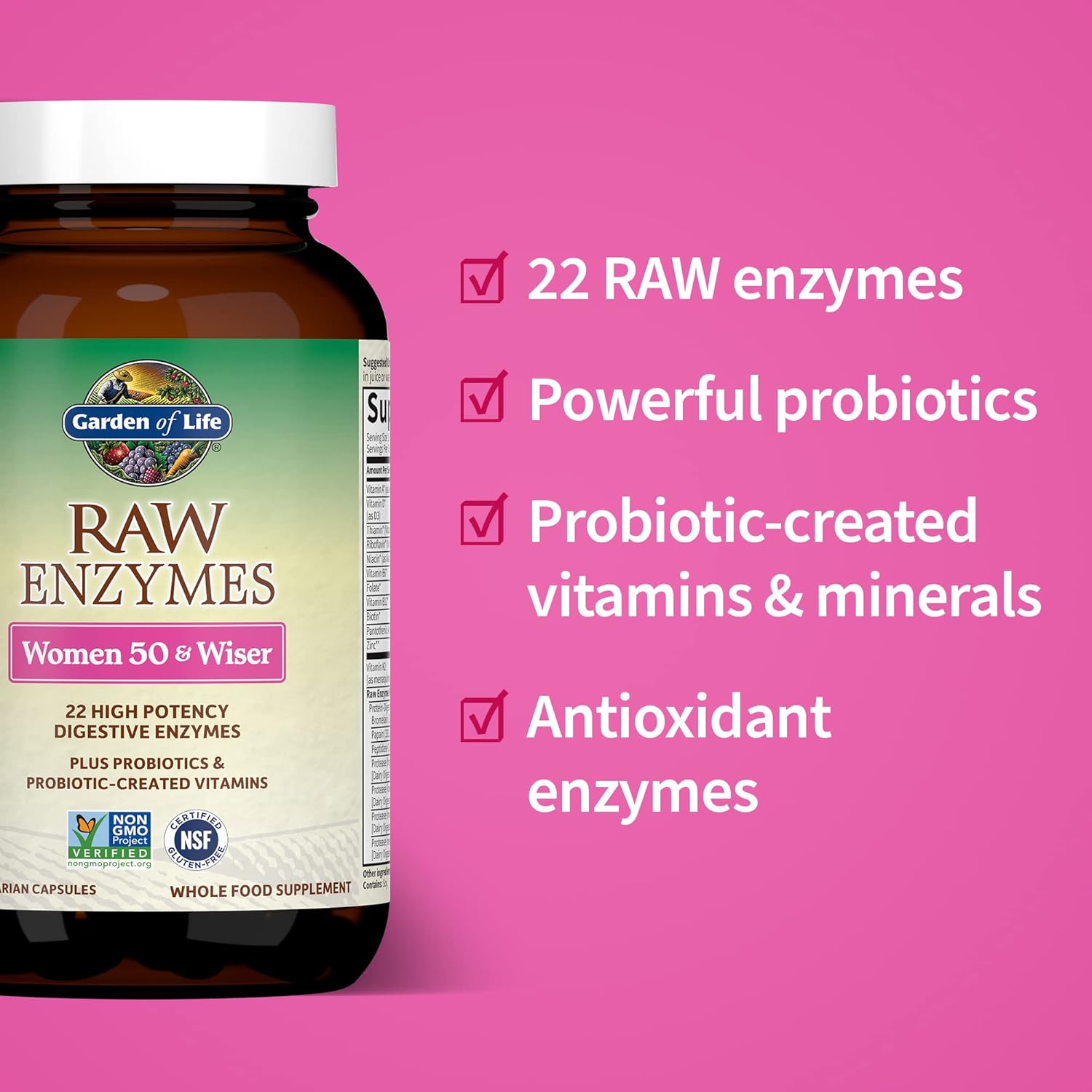 Garden of Life RAW Enzymes Women 50+ - Digestive Enzymes - 90 Caps