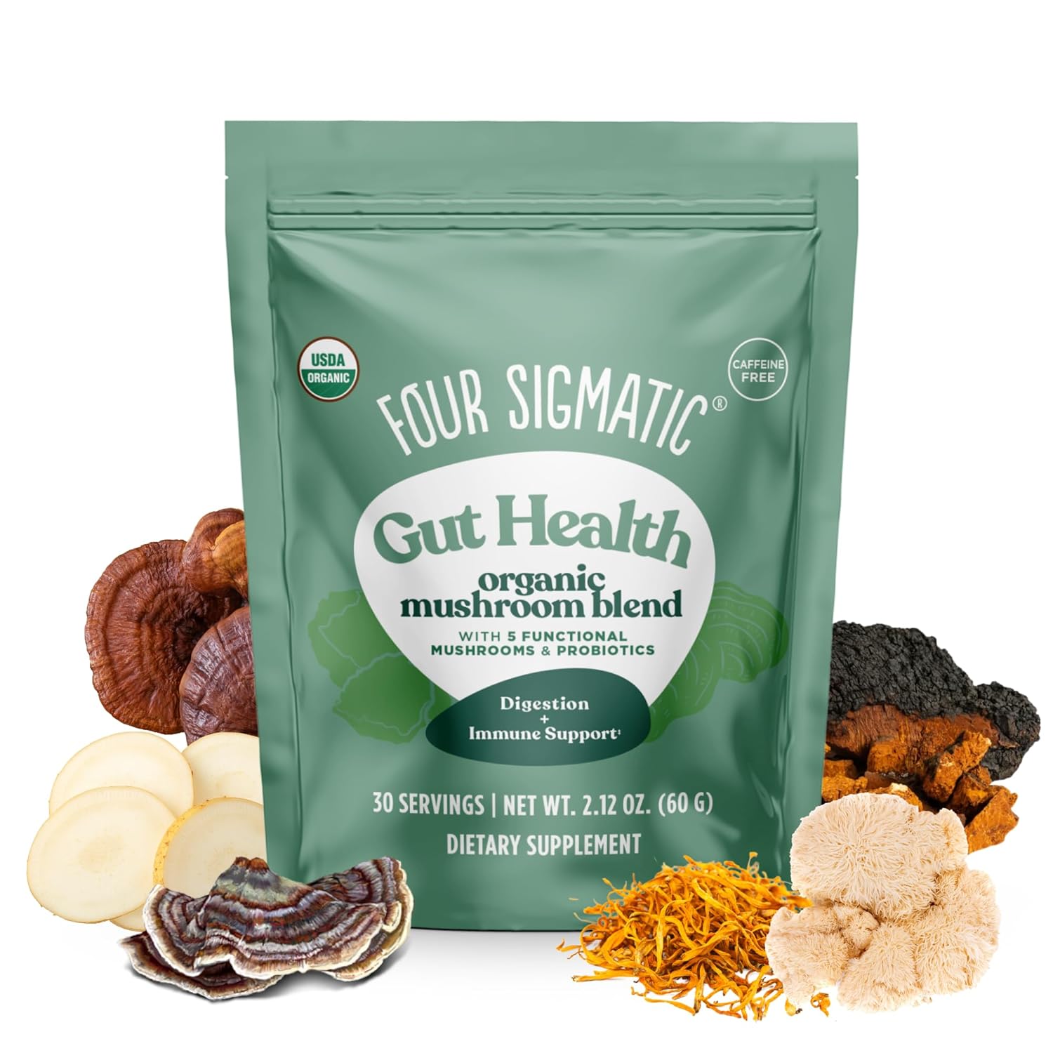 Four Sigmatic Organic Mushroom Blend Powder 60g pouch front packaging on white background