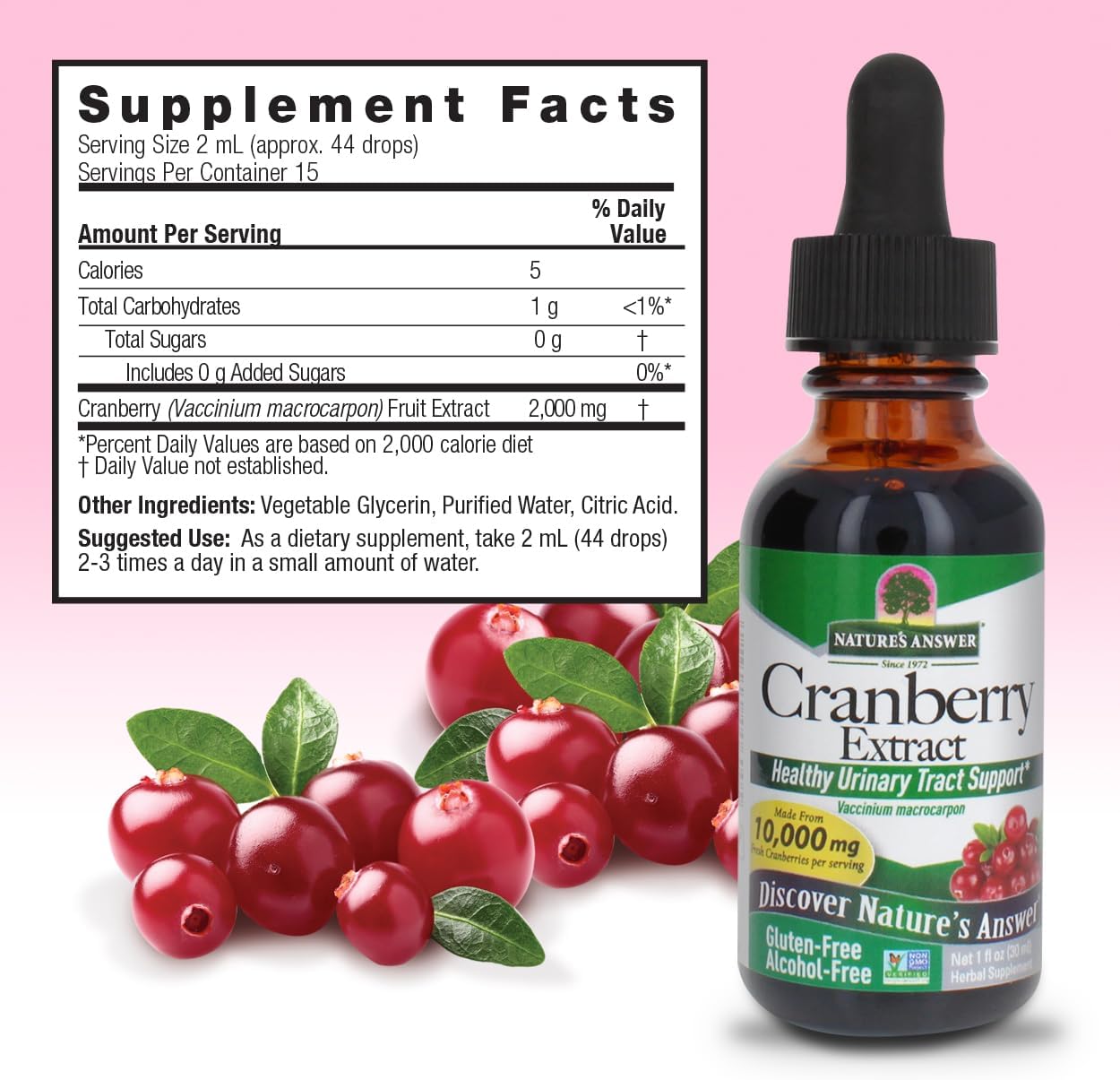 Nature's Answer Alcohol-Free Cranberry Extract 30ml supplement facts and directions