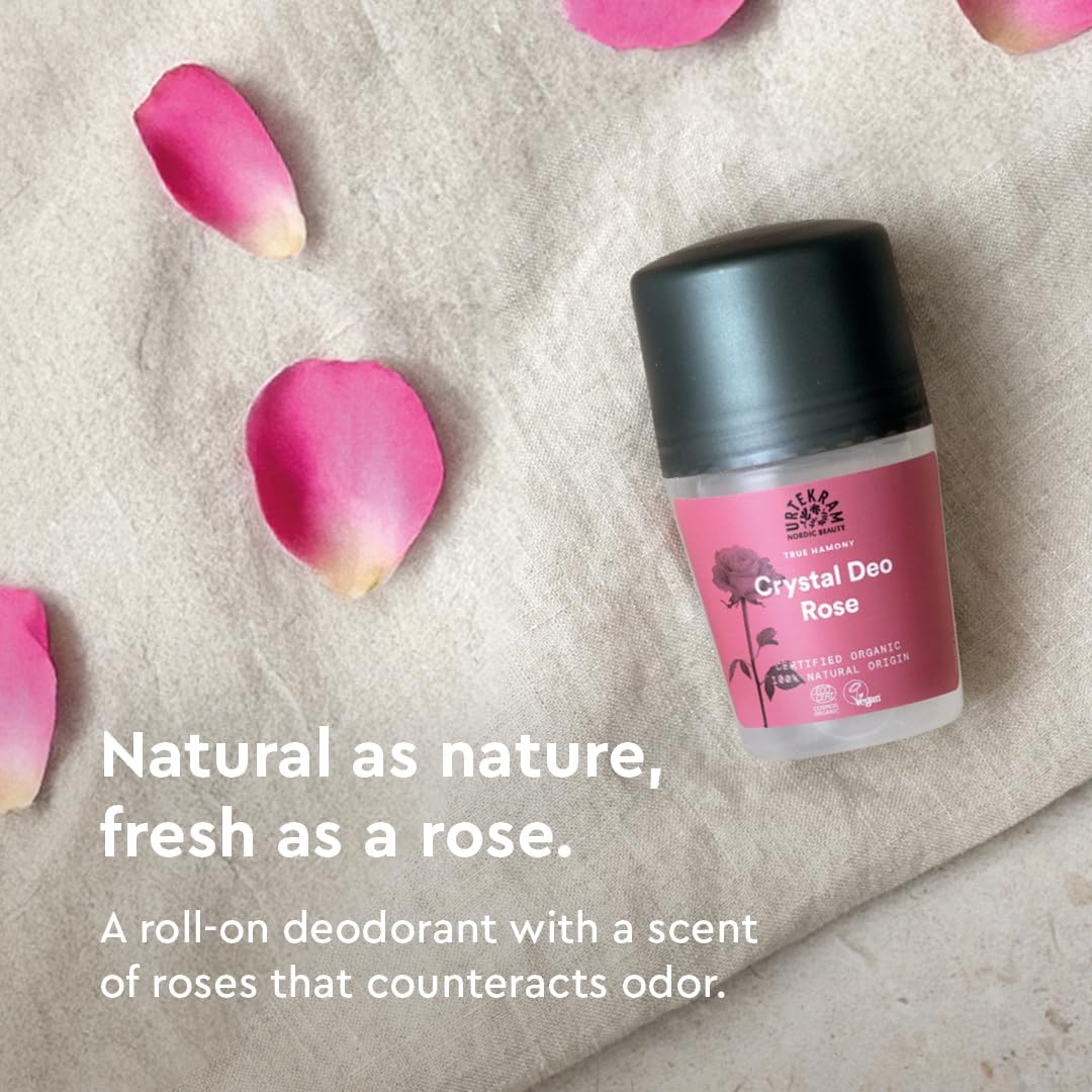 Urtekram Crystal Rose Deodorant Roll-On 50ml bottle for everyday underarm care
