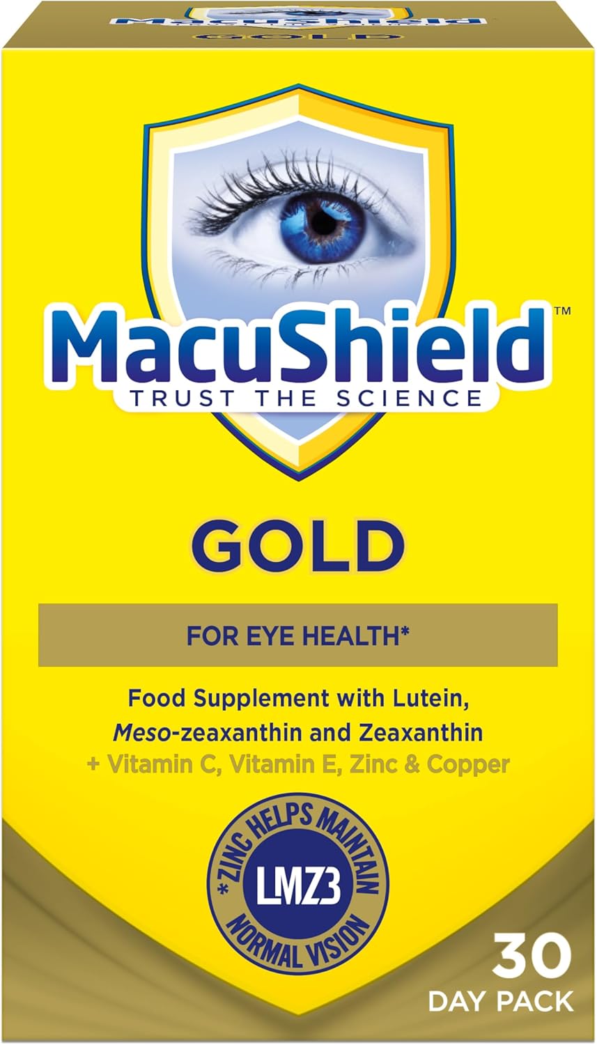 MacuShield Gold eye health supplement 90 capsules front box on white background