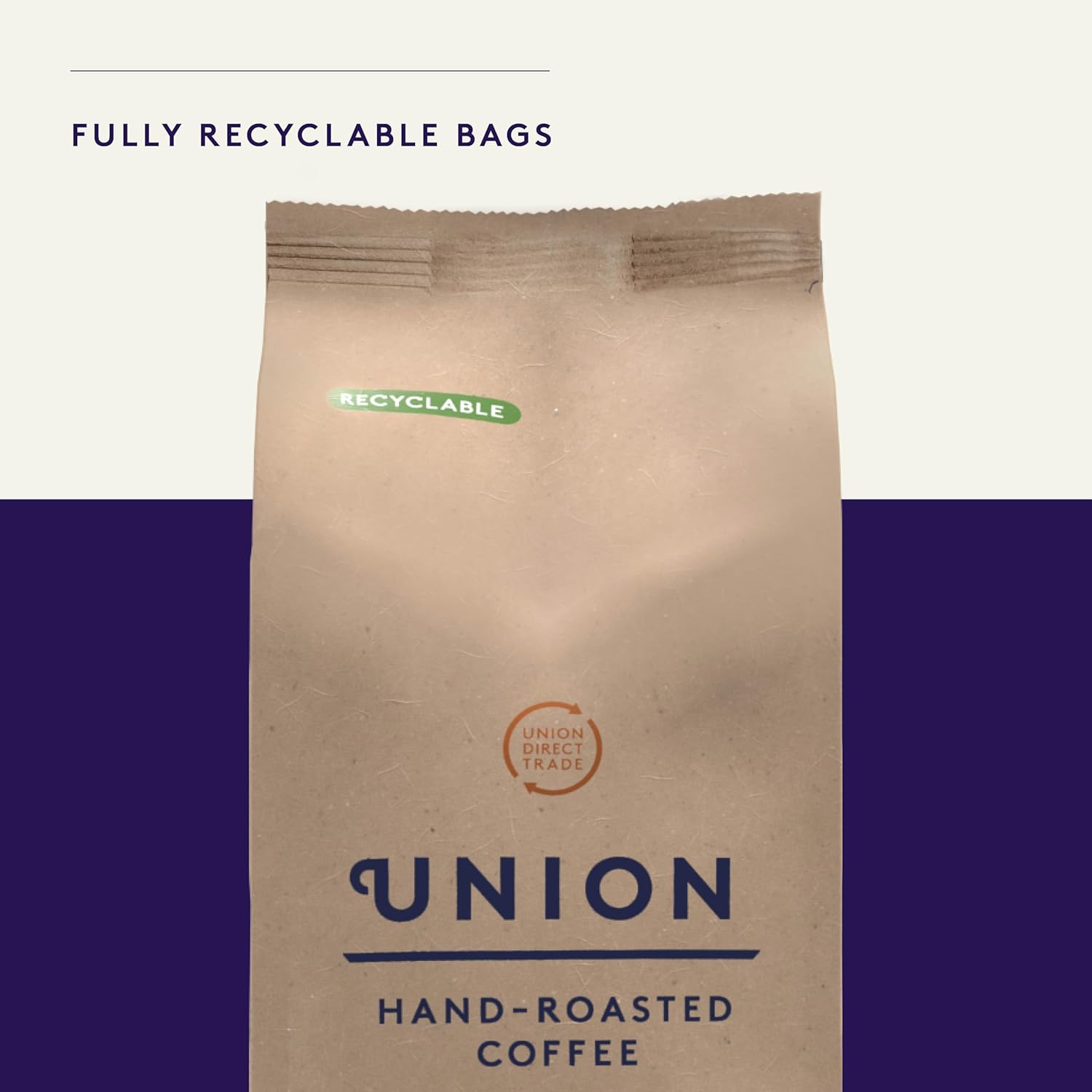 Union Revelation Espresso Blend Whole Bean Coffee recyclable bags.