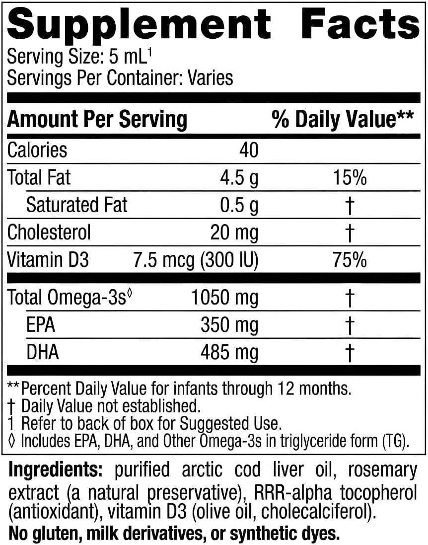 Supplement facts and usage instructions for Nordic Naturals Baby's DHA.