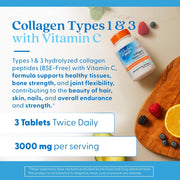 Doctor's Best Collagen Types 1 & 3 with Vitamin C, bottle packaging, unflavoured, 3000mg, 180 tablets, daily use instructions