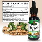 Nature’s Answer Burdock Root liquid extract supplement facts 30ml bottle