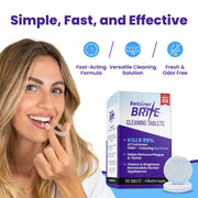 Retainer Brite Cleaning Tablets, cardboard box and tablet packaging, no flavour specified, 96 tablets, removable dental appliance cleaning use