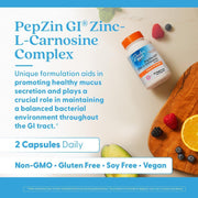 Doctor's Best PepZinGI Zinc-L-Carnosine Complex, bottle packaging, no flavour, 120 veggie capsules, daily use instructions