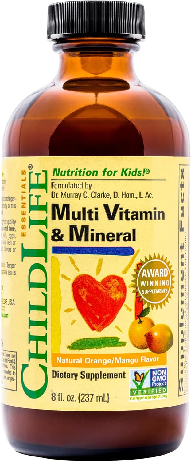 ChildLife Essentials Liquid Multivitamin kids supplement orange mango flavour bottle 237ml