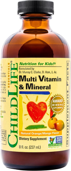 ChildLife Essentials Liquid Multivitamin kids supplement orange mango flavour bottle 237ml