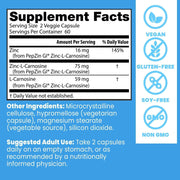 Doctor's Best PepZinGI Zinc-L-Carnosine Complex, bottle packaging, no flavour, 120 veggie capsules, supplement facts and ingredients