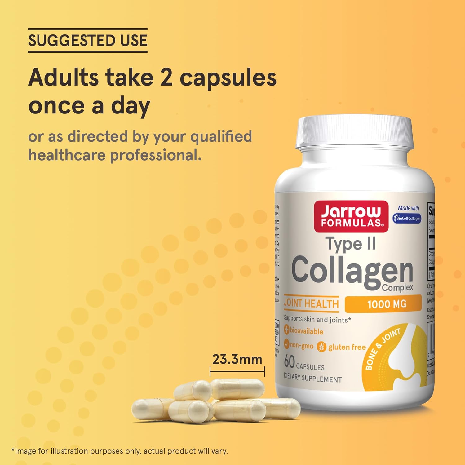 How to Use Image: Jarrow Formulas type II collagen complex 1000mg capsules 60 count usage instructions
