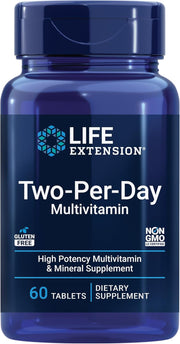 Life Extension Two-Per-Day Multivitamin bottle, complete daily formula, 60 tablets.