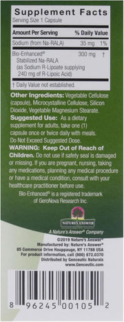 Genceutic Naturals R-Lipoic Acid 300mg capsules packaging barcode 60 capsules