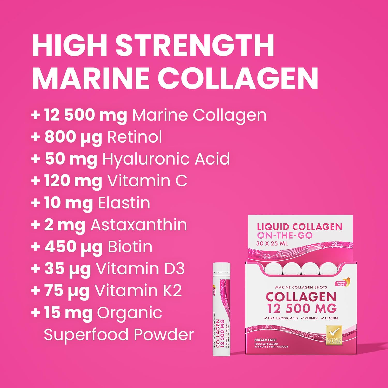 Swedish Nutra collagen shots supplement facts ingredients 20 x 25ml