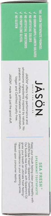 Jason Sea Fresh Spearmint Toothpaste ingredient label fluoride free 119g