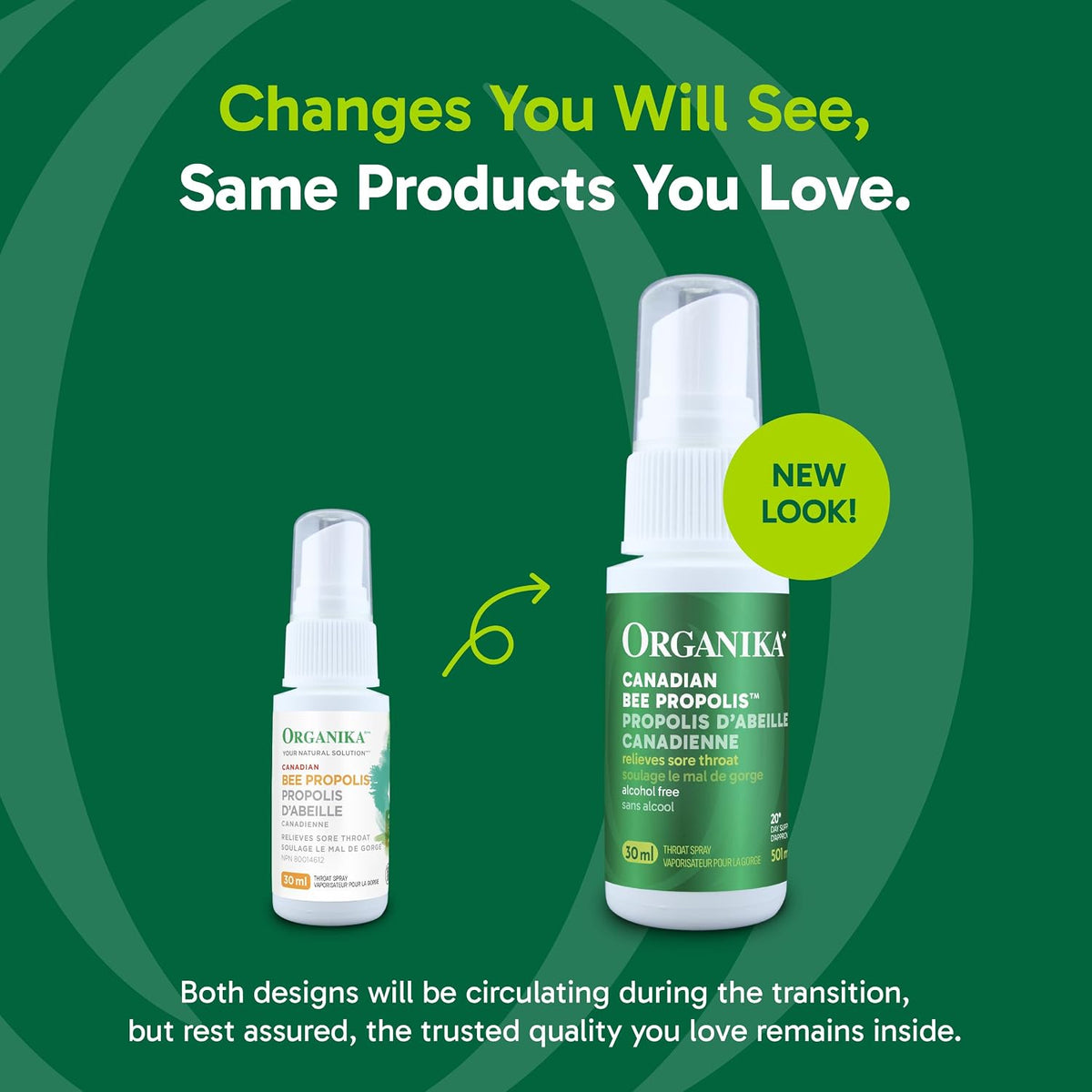Organika Canadian Bee Propolis Alcohol-Free Throat Spray 2 x 30ml oral spray bottles displayed together new packaging
