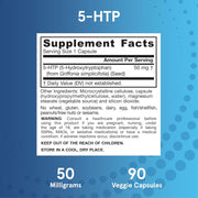 Jarrow Formulas 5-HTP 50mg supplement facts ingredients veggie capsules 90 count
