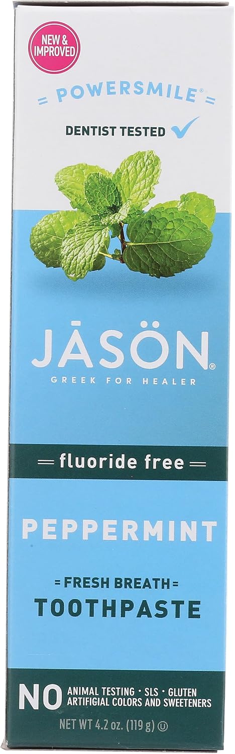 Jason Powersmile Fluoride Free Peppermint Toothpaste 119g box