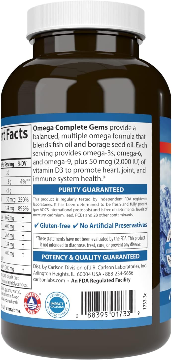 Barcode image: Carlson Omega Complete Gems omega 3 6 9 softgels barcode 180 bottle