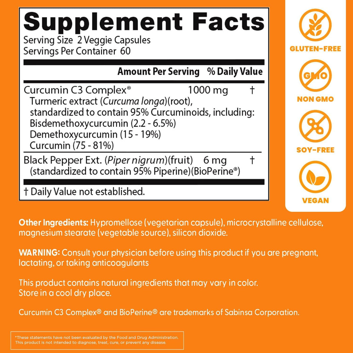 Doctor's Best Curcumin Phytosome, bottle packaging, unflavoured, 1000mg, 60 or 180 veggie capsules, supplement facts and ingredients