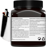 Close-up of MGO certification and quality seals on label.