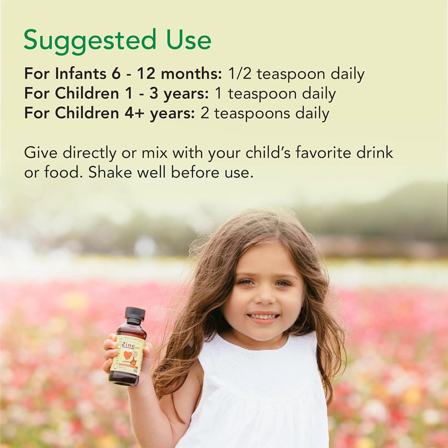 ChildLife Essentials Liquid Zinc Plus usage instructions kids liquid mango strawberry 118ml