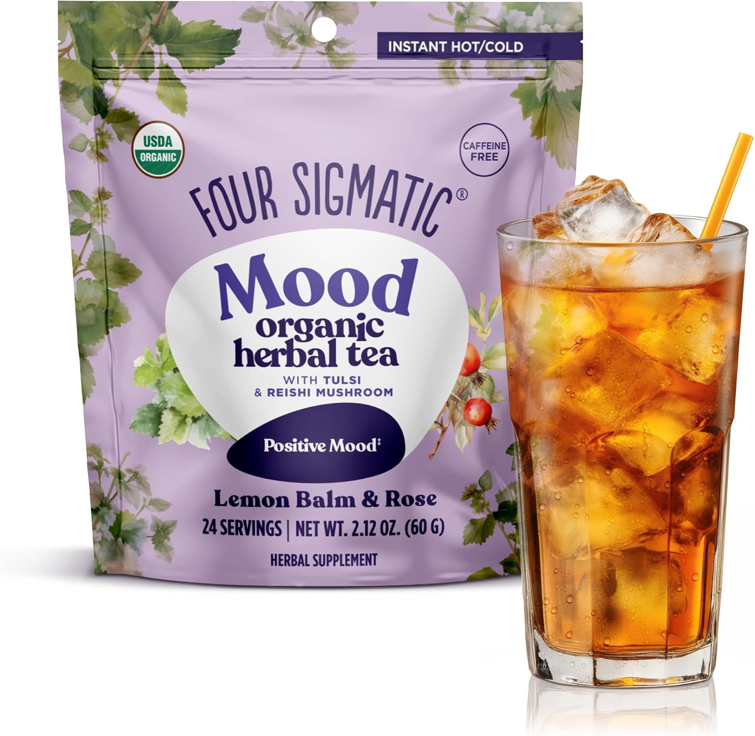 Four Sigmatic Organic Herbal Tea, Lemon Balm & Rose flavour, 60g.