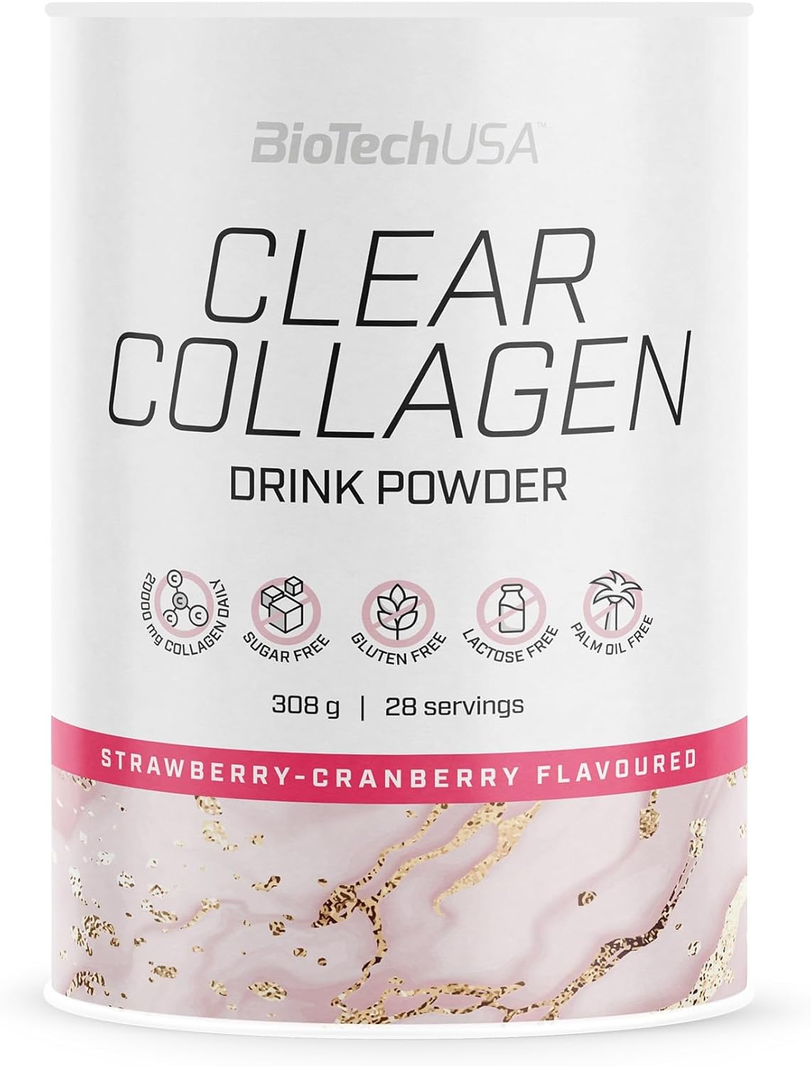 BioTechUSA Clear Collagen drink powder tub strawberry cranberry flavour 308g quantity