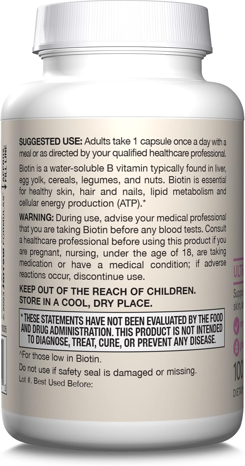 Supplement facts and directions for Jarrow Biotin.