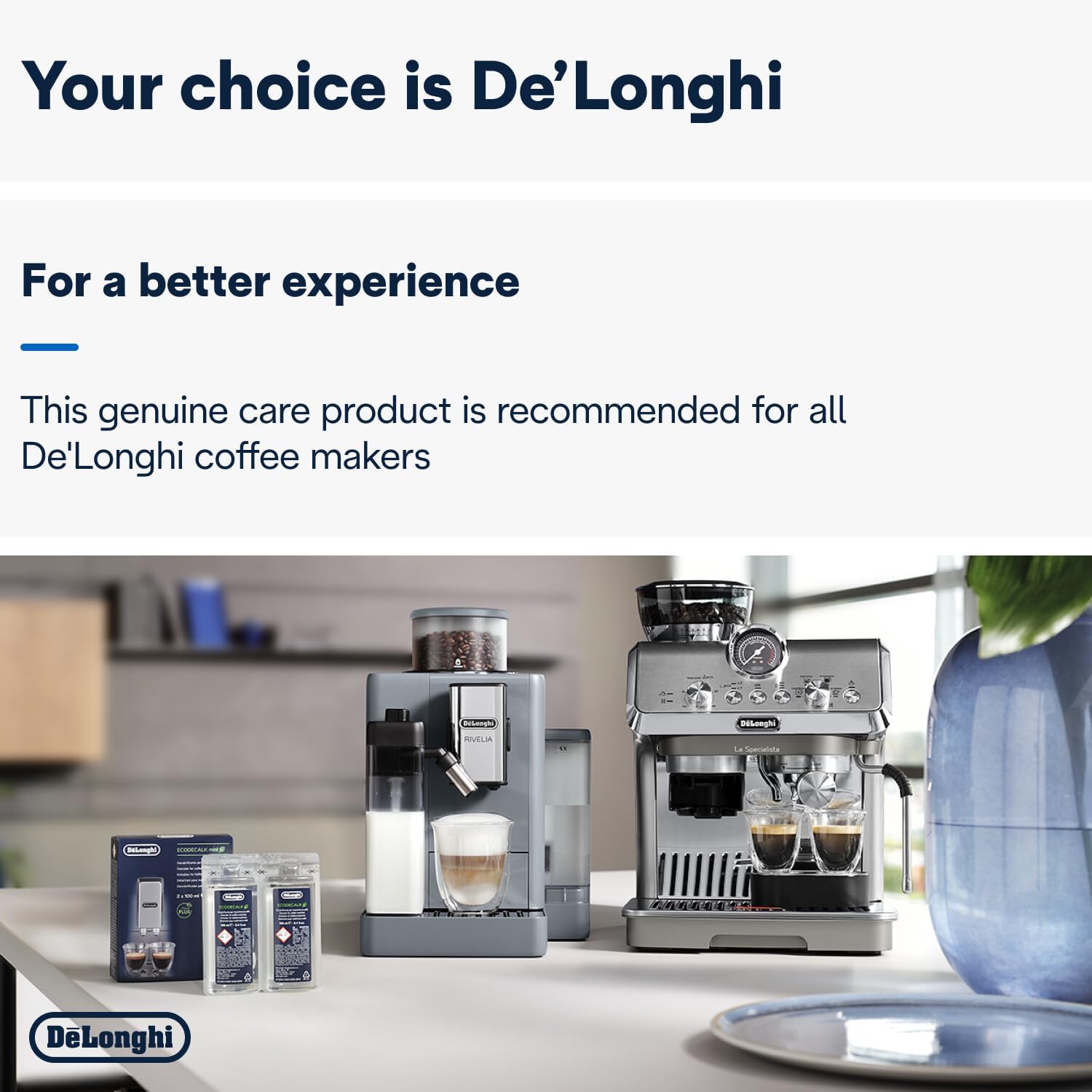 De'Longhi EcoDecalk Mini Coffee Machine Descaler 2 x 100ml for a better expereince