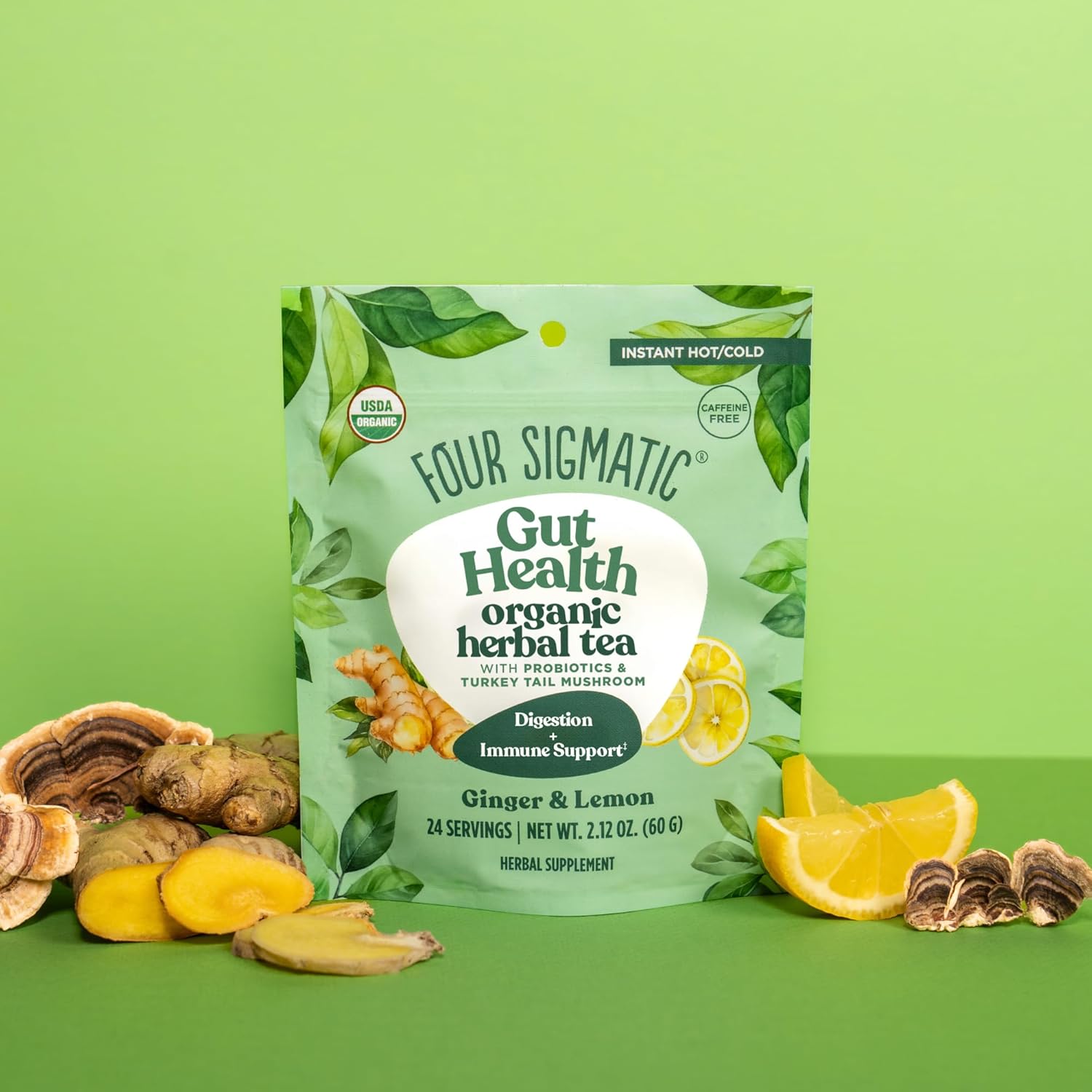 Four Sigmatic Organic Herbal Tea, Ginger & Lemon - 60g