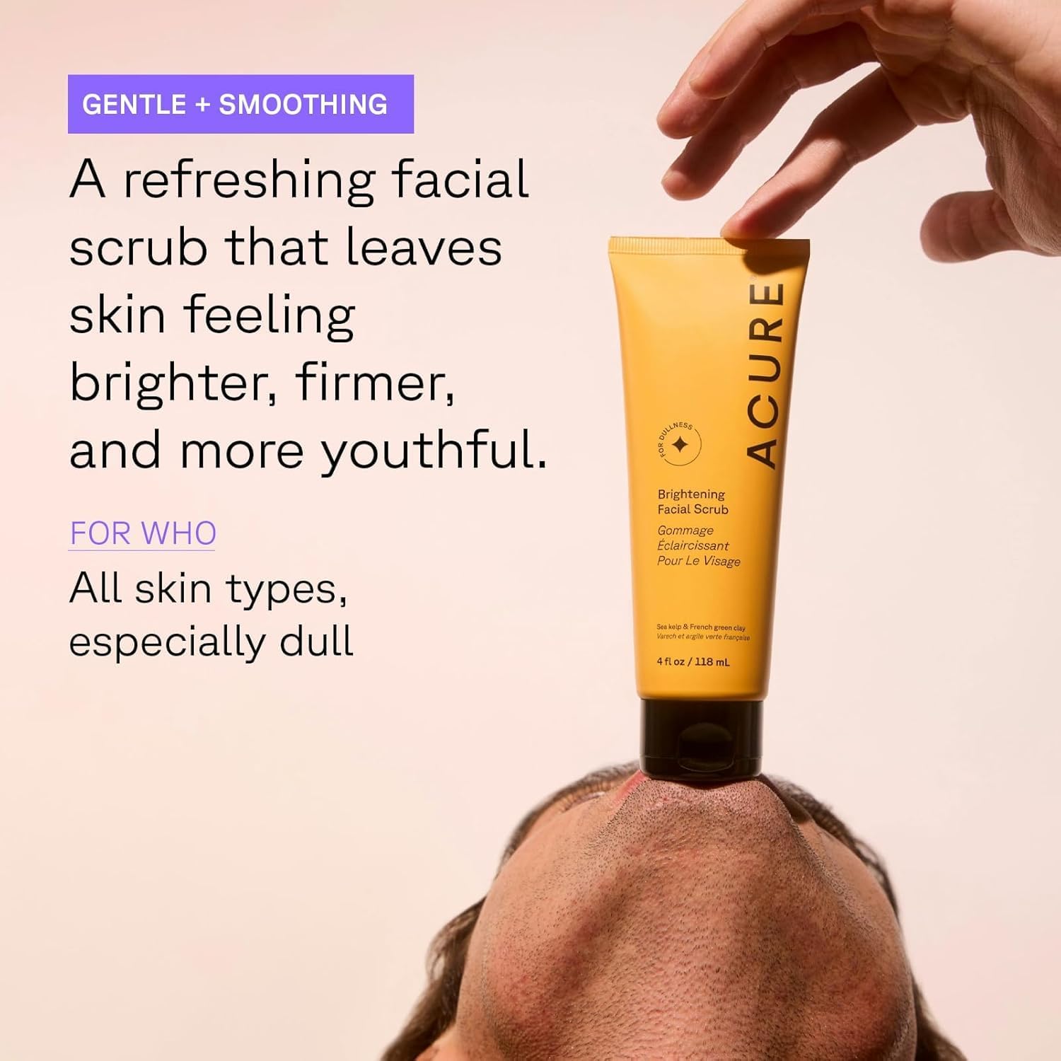 Acure Brightening Facial Scrub gentle vegan face exfoliator 118ml lifestyle image