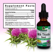 Nature’s Answer Milk Thistle supplement facts alcohol free 30ml back label on a pink background