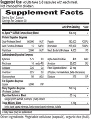 Supplement facts for 21 Digestive Enzymes with botanicals.