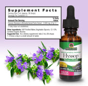Nature’s Answer Hyssop Herb Liquid Extract 30ml supplement facts label on a light purple background