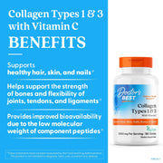 Doctor's Best Collagen Types 1 & 3 with Vitamin C, bottle packaging, unflavoured, 3000mg, 180 tablets, daily dietary supplement use