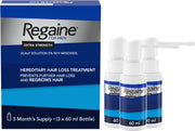Regaine For Men 5% Minoxidil Scalp Solution, bottle and carton packaging, no flavour, 3 x 60ml