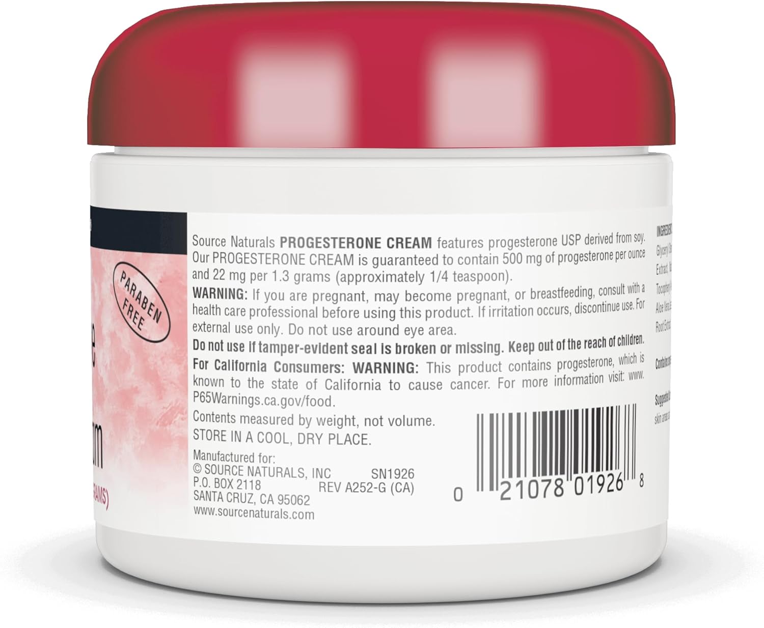 Product barcode for Source Naturals Cream 113.4g.