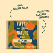 Faith In Nature Natural Orange Vegan Bar Soap 6 × 100g cardboard product information