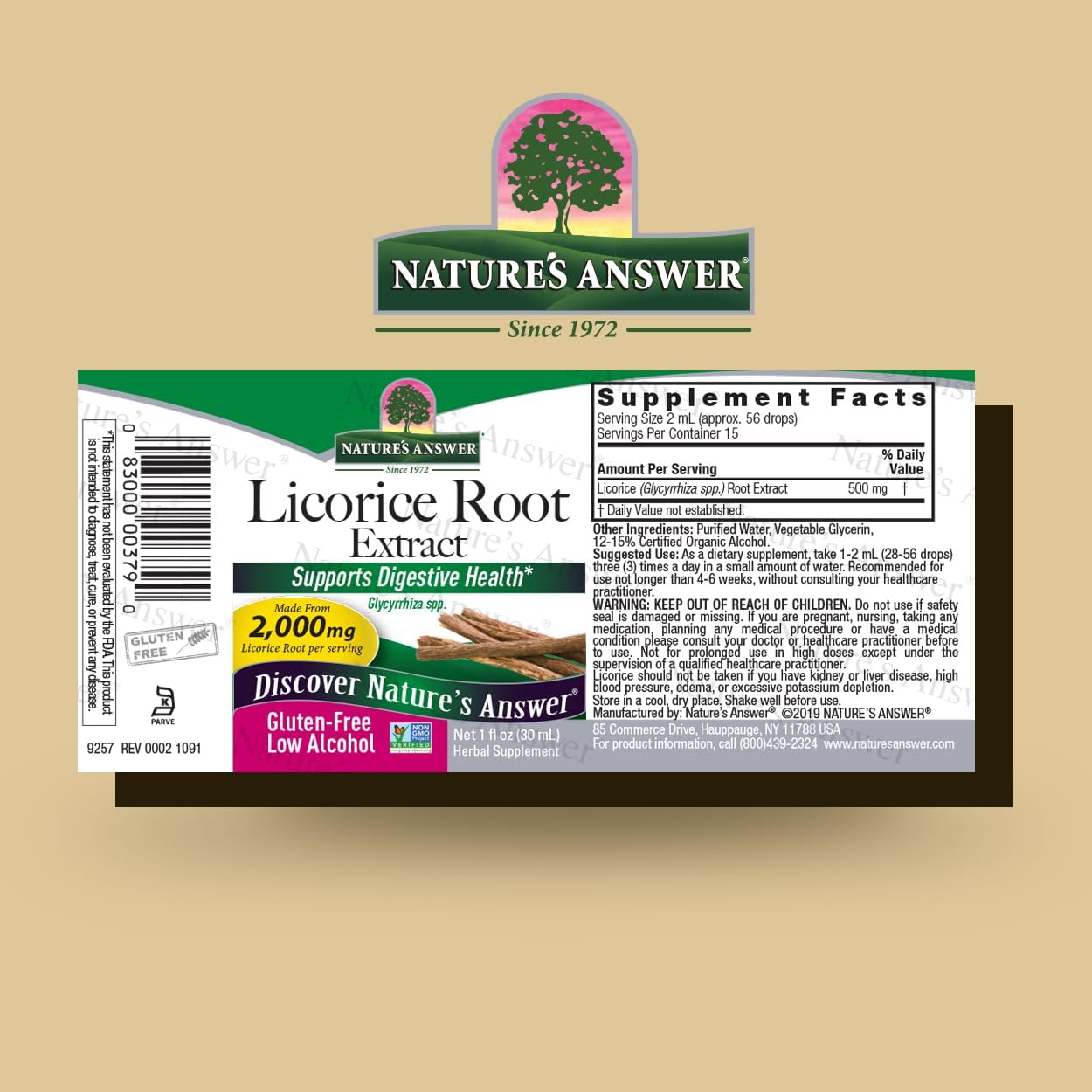 Nature’s Answer Licorice Root Liquid Extract 30ml barcode image on a beige background