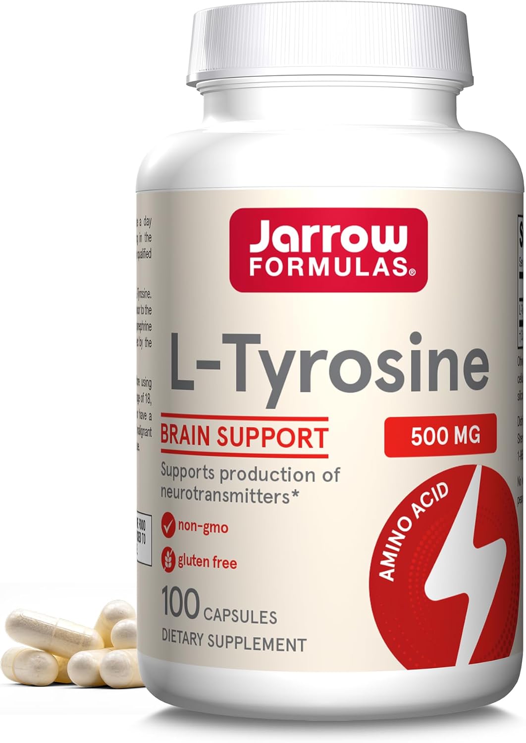 Front Image: Jarrow Formulas L-Tyrosine 500mg capsules 100 count front packaging bottle