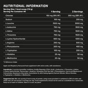 Supplement facts & ingredients image: XTEND EAA Amino Acids Powder Apple & Raspberry supplement facts ingredients tub powder 304g 40 servings