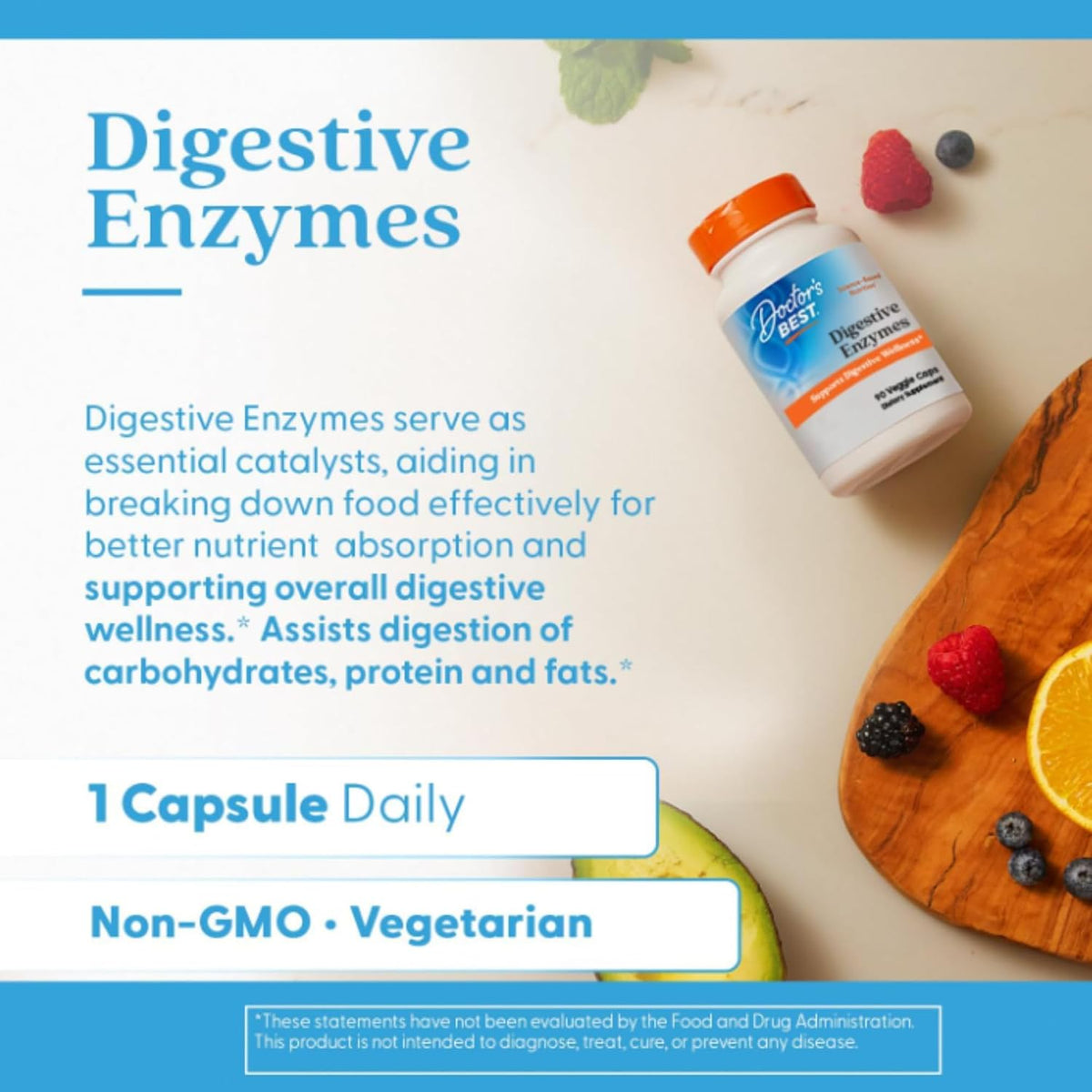 Doctor's Best Digestive Enzymes, bottle packaging, no flavour, 90 veggie capsules, daily use with meals