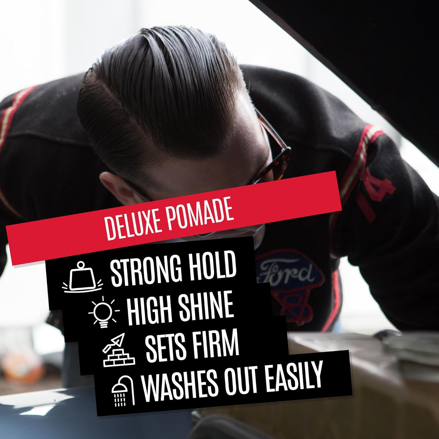 Lifestyle/use image: Uppercut Deluxe Pomade 300g classic hairstyle styling routine