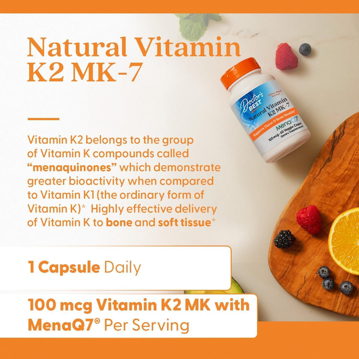Doctor's Best Natural Vitamin K2 MK-7 100mcg 60 Veggie Capsules