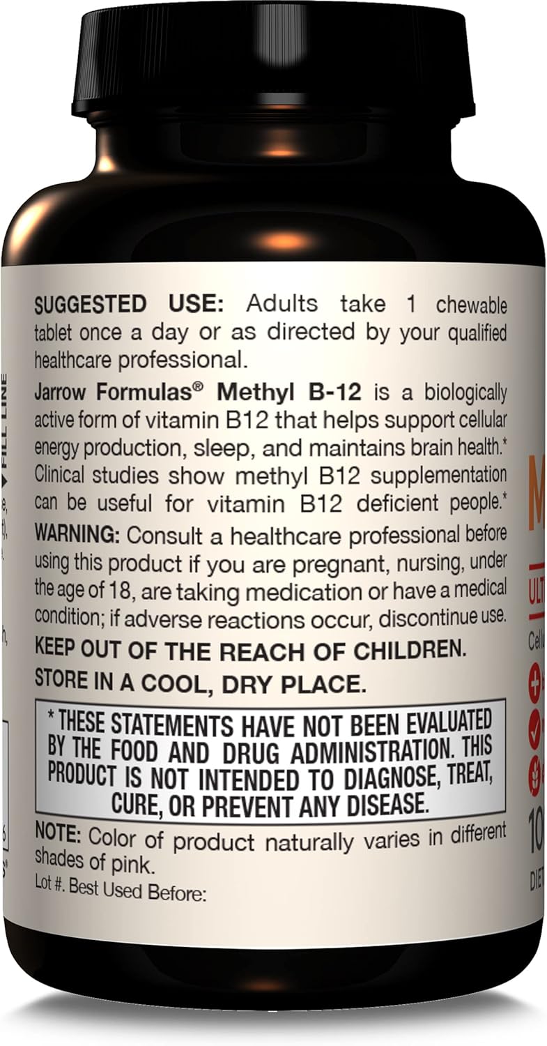Jarrow Formulas Methyl B-12 2500mcg chewable tablets tropical usage instructions 100 count