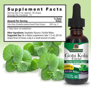 Nature’s Answer gotu kola supplement facts alcohol free 30ml back label