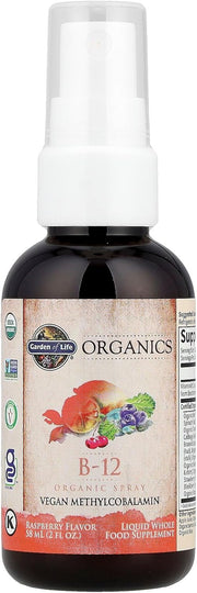 Garden of Life Organics Vitamin B12 Spray bottle, Raspberry flavour, 58ml.